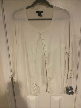 Audrey & Grace Cream Button-Front Lightweight Cardigan